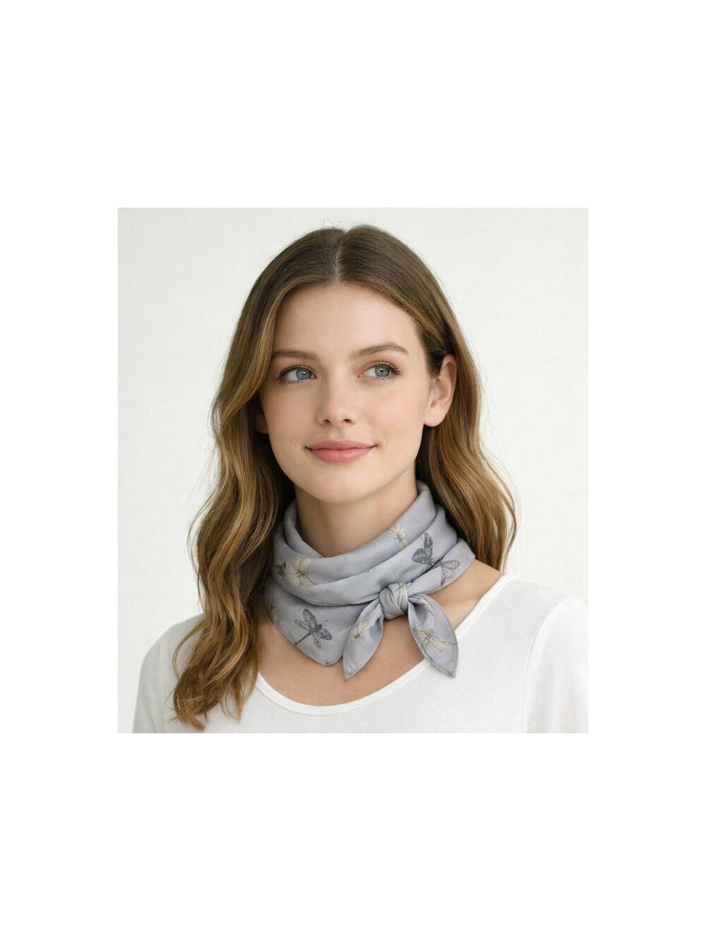 Banjara 100% Silk Scarf 20x21 Dragonfly Pattern Blue White